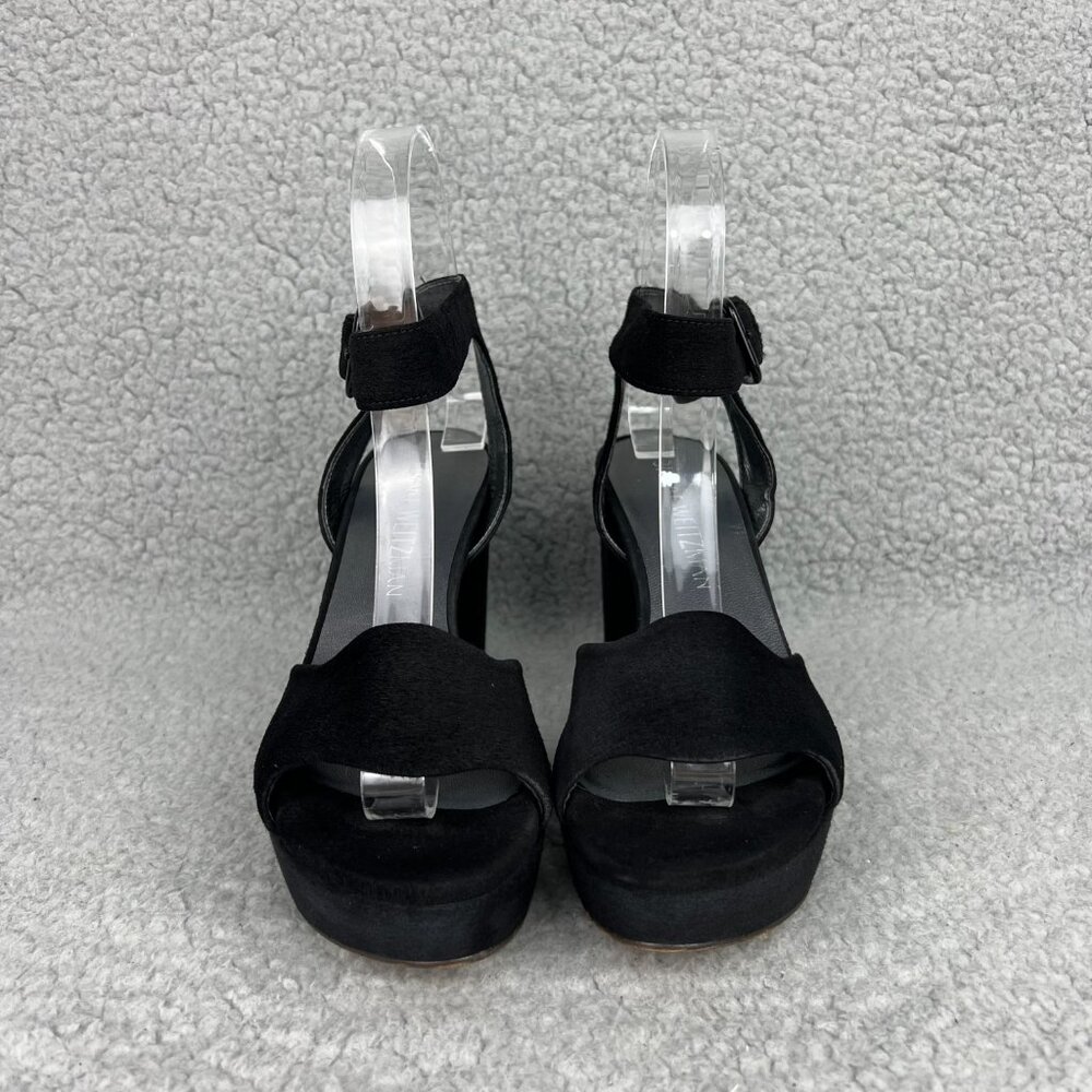 Stuart Weitzman Real Deal Sandal Heels Womens 5 Shoes Black Suede Platform Strap - Picture 4 of 12